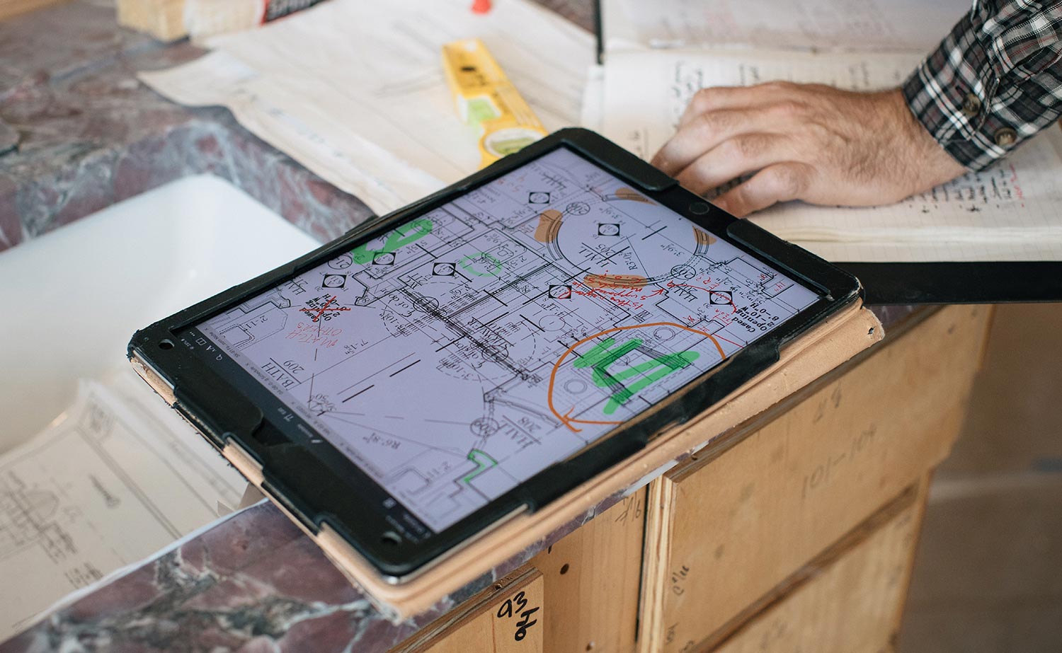 An American House plans on tablet